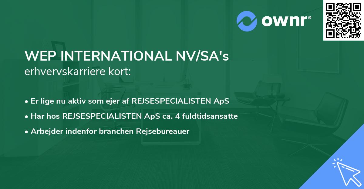 WEP INTERNATIONAL NV/SA's erhvervskarriere kort