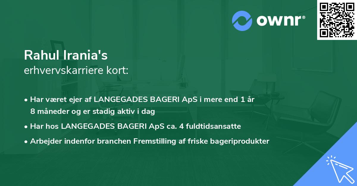 Rahul Irania's erhvervskarriere kort