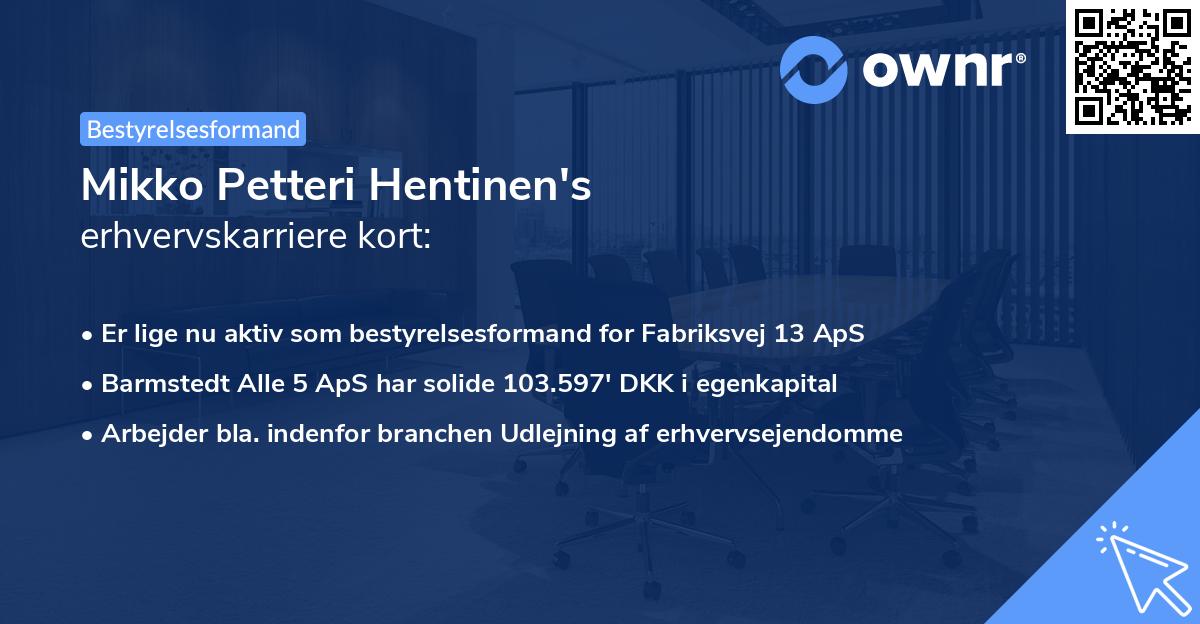 Mikko Petteri Hentinen's erhvervskarriere kort