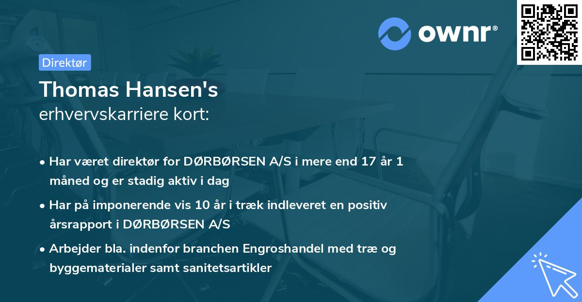 Thomas Hansen's erhvervskarriere kort