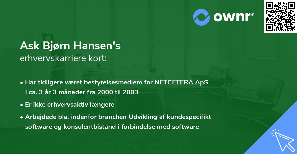 Ask Bjørn Hansen's erhvervskarriere kort