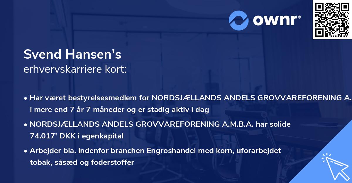 Svend Hansen's erhvervskarriere kort