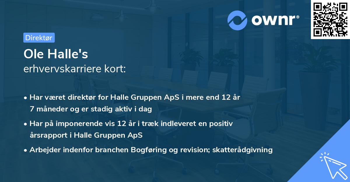Ole Halle's erhvervskarriere kort