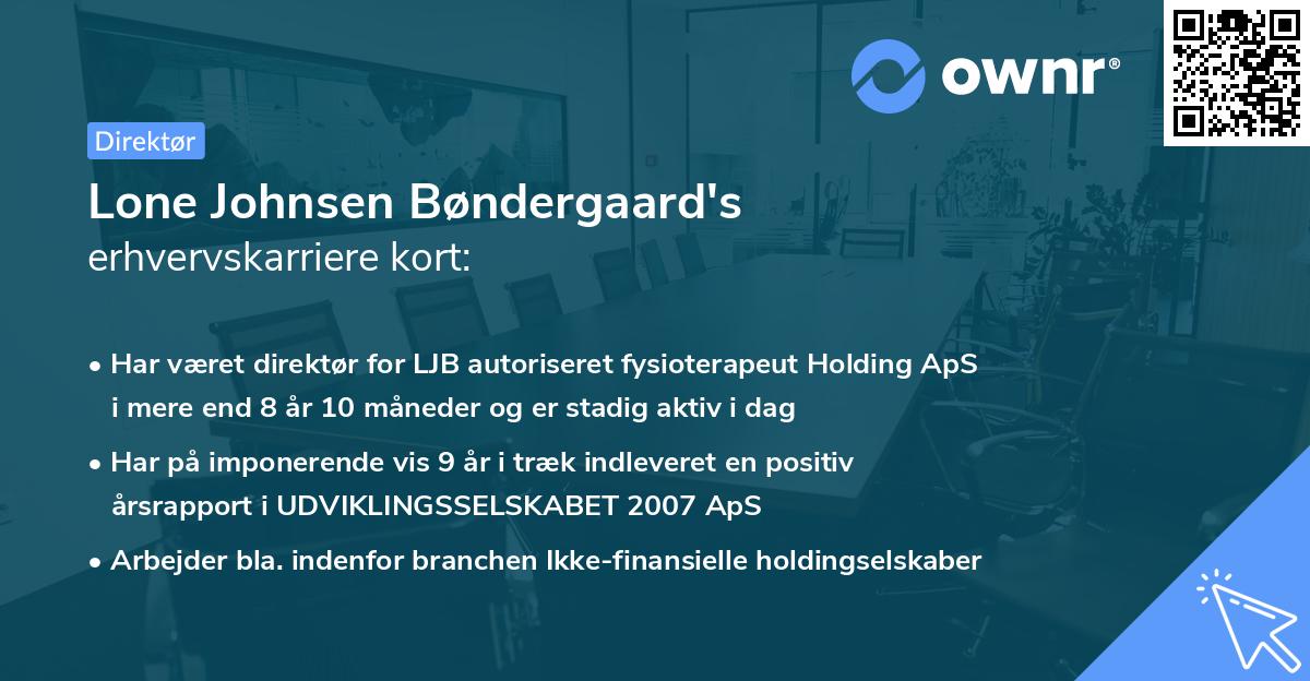 Lone Johnsen Bøndergaard's erhvervskarriere kort