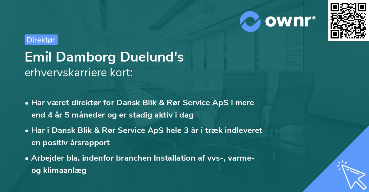Emil Damborg Duelund's erhvervskarriere kort