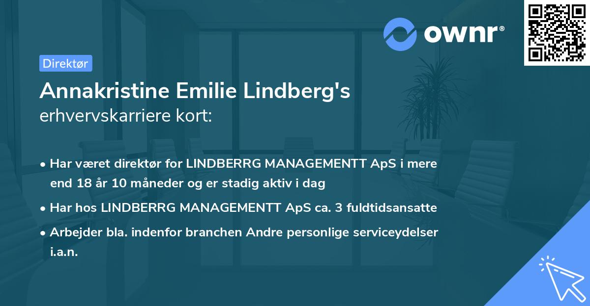 Annakristine Emilie Lindberg's erhvervskarriere kort