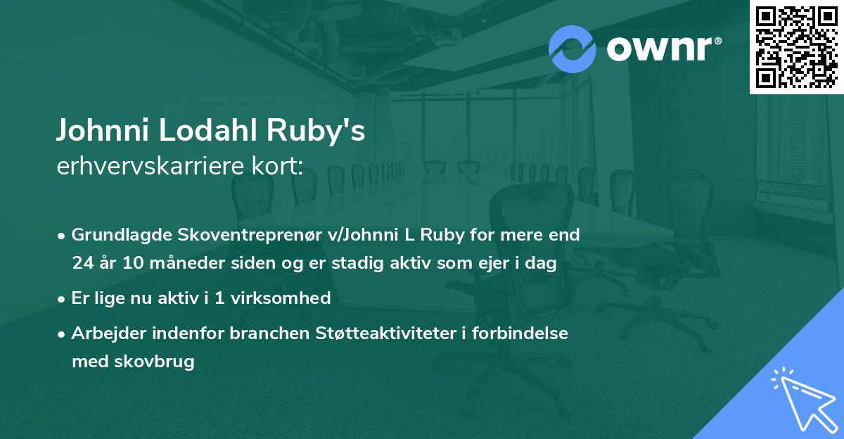 Johnni Lodahl Ruby's erhvervskarriere kort