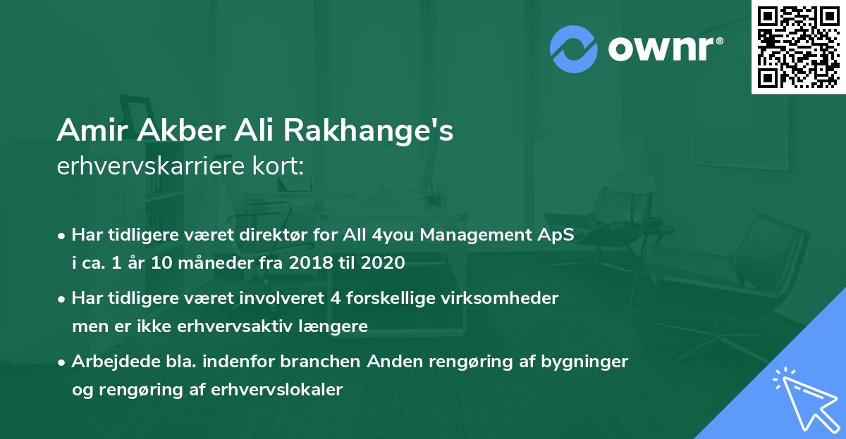 Amir Akber Ali Rakhange's erhvervskarriere kort