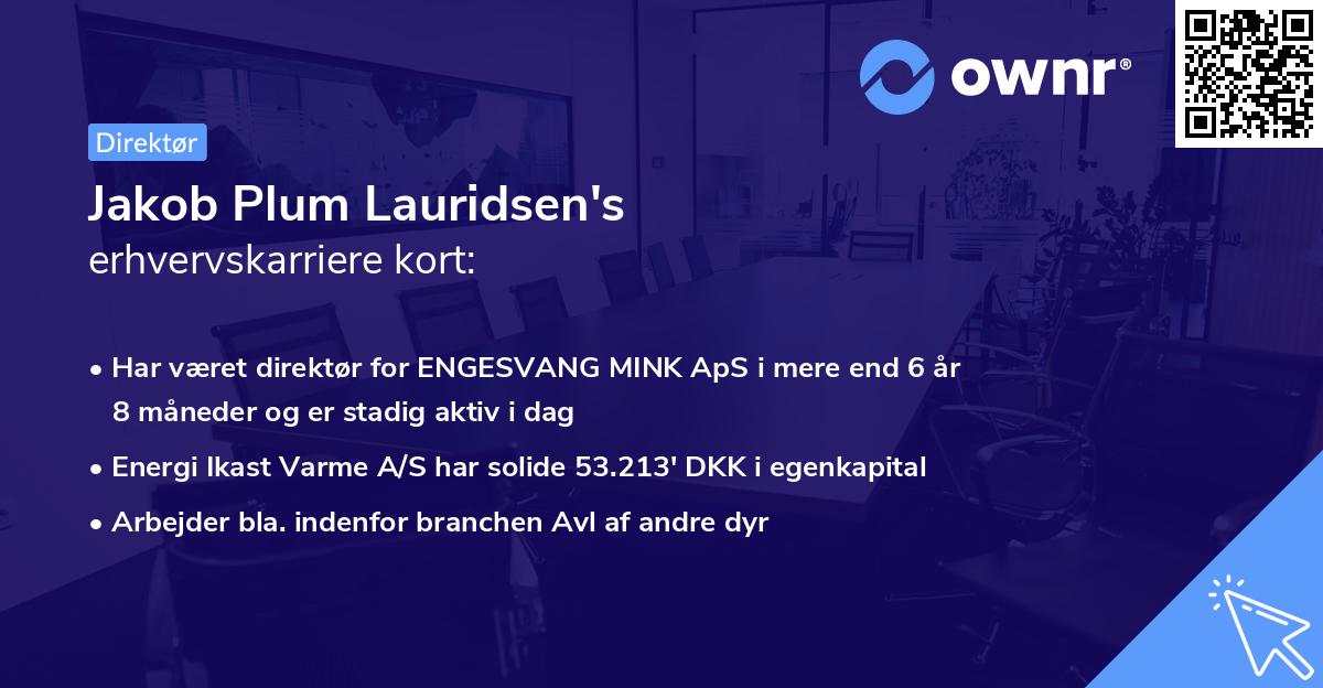 Jakob Plum Lauridsen's erhvervskarriere kort
