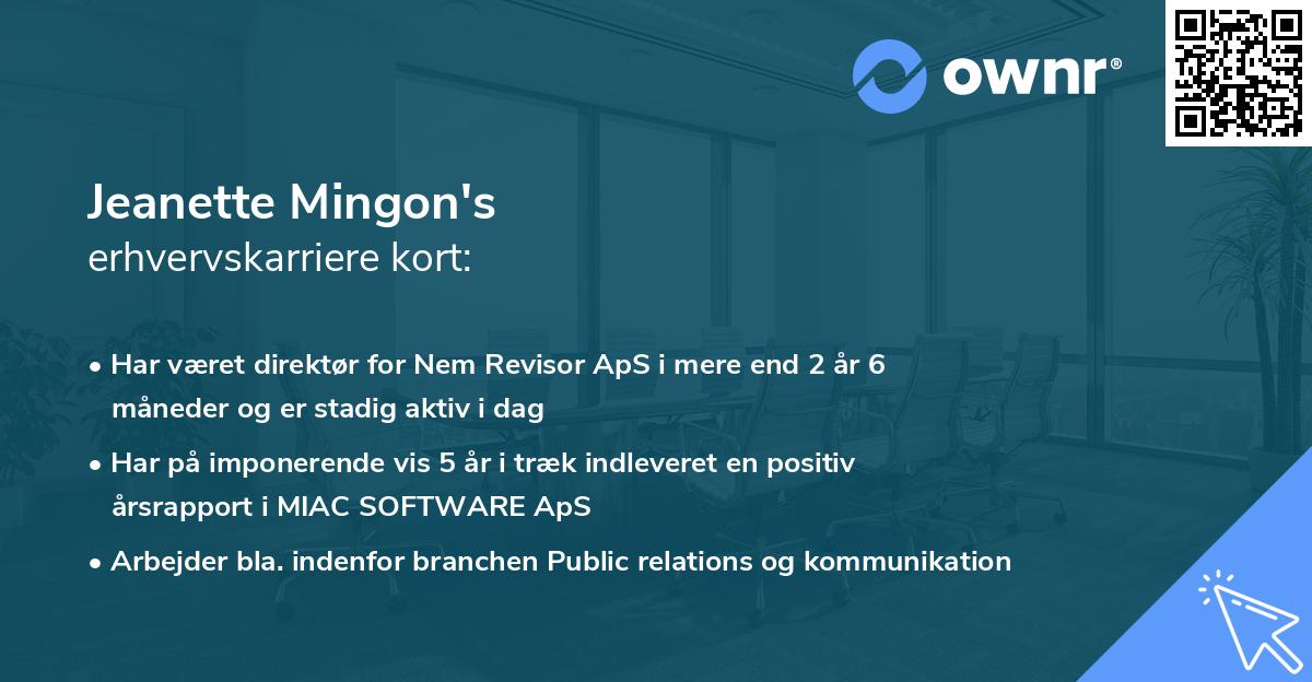 Jeanette Mingon's erhvervskarriere kort