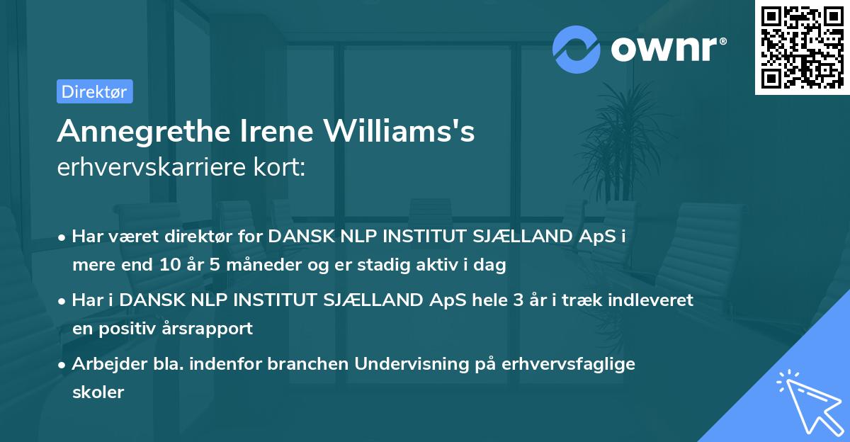 Annegrethe Irene Williams's erhvervskarriere kort