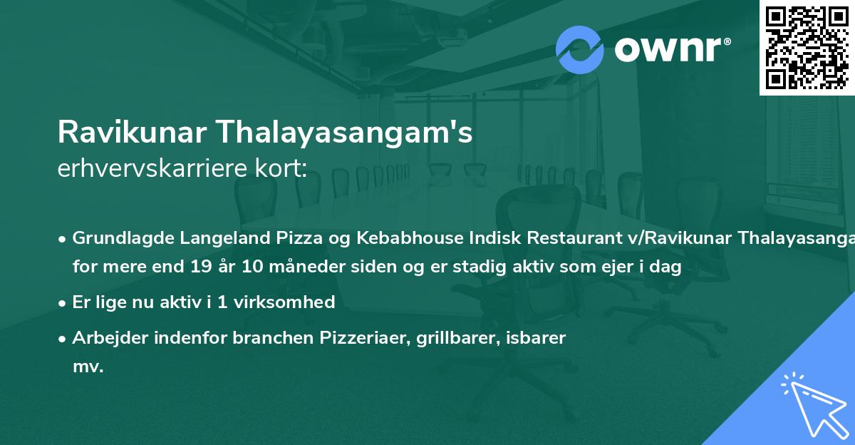 Ravikunar Thalayasangam's erhvervskarriere kort