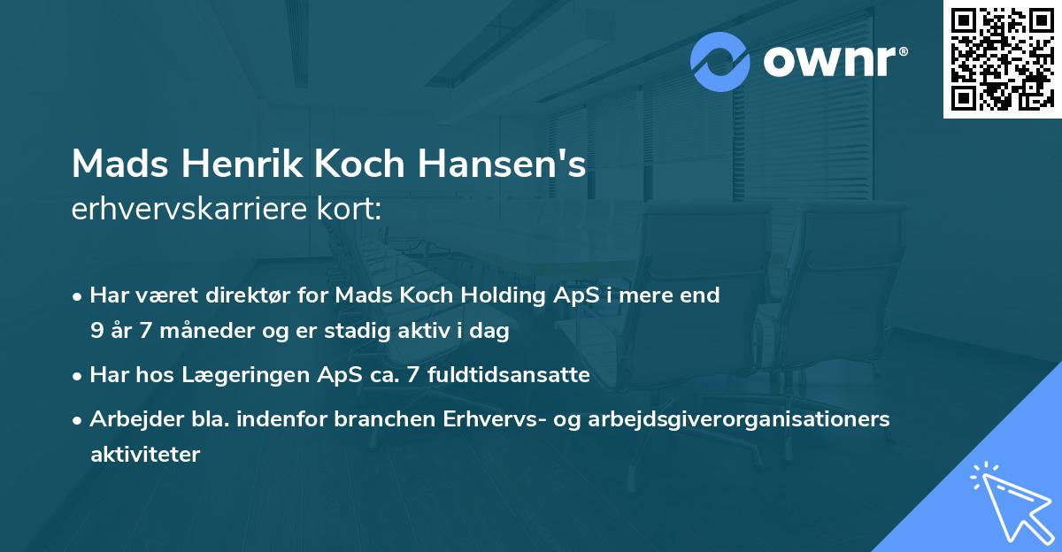 Mads Henrik Koch Hansen's erhvervskarriere kort