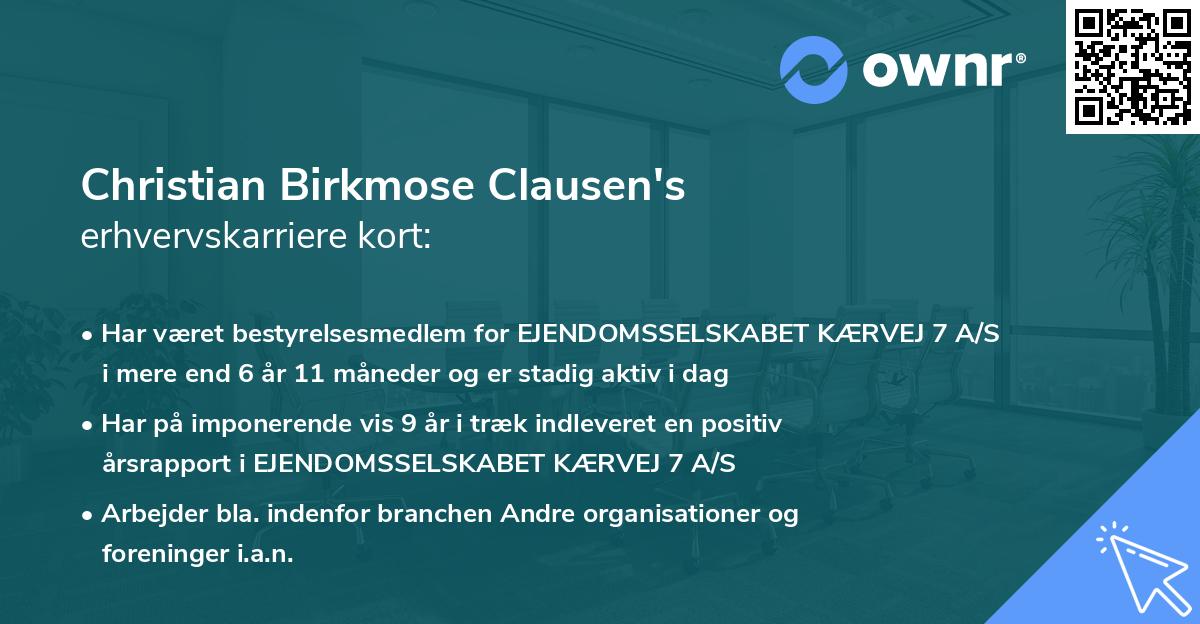 Christian Birkmose Clausen's erhvervskarriere kort