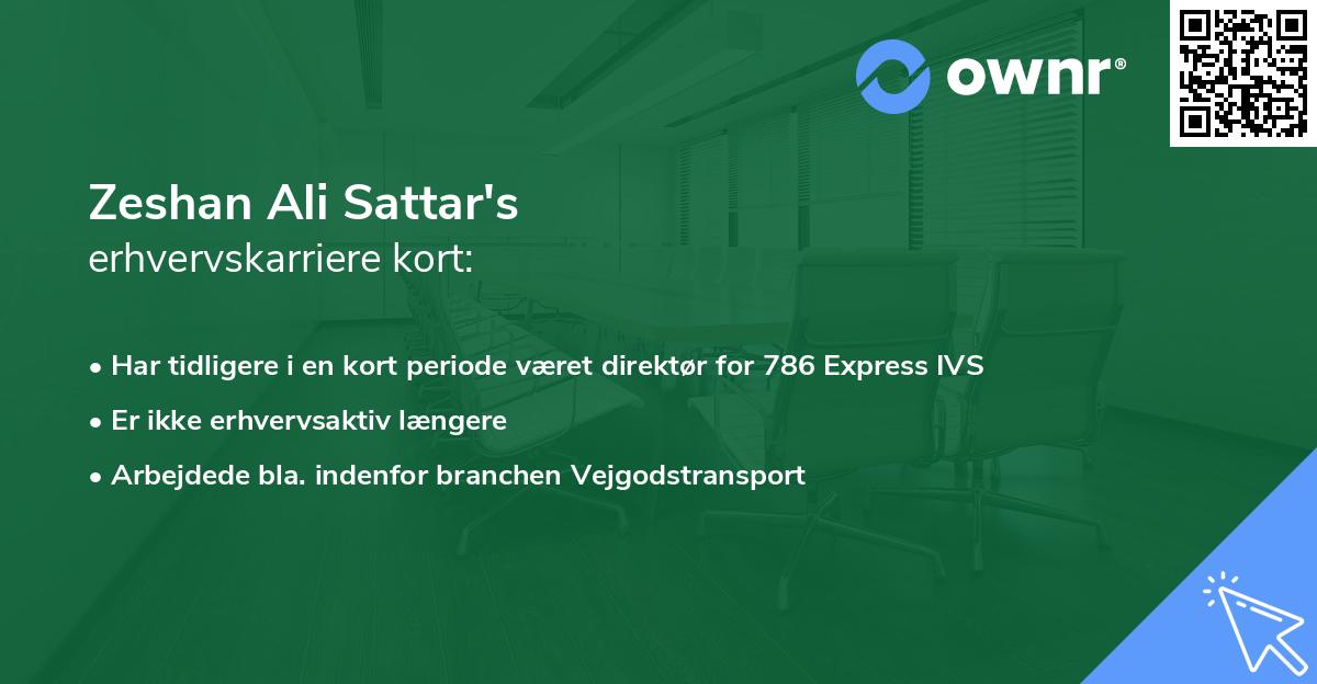 Zeshan Ali Sattar's erhvervskarriere kort