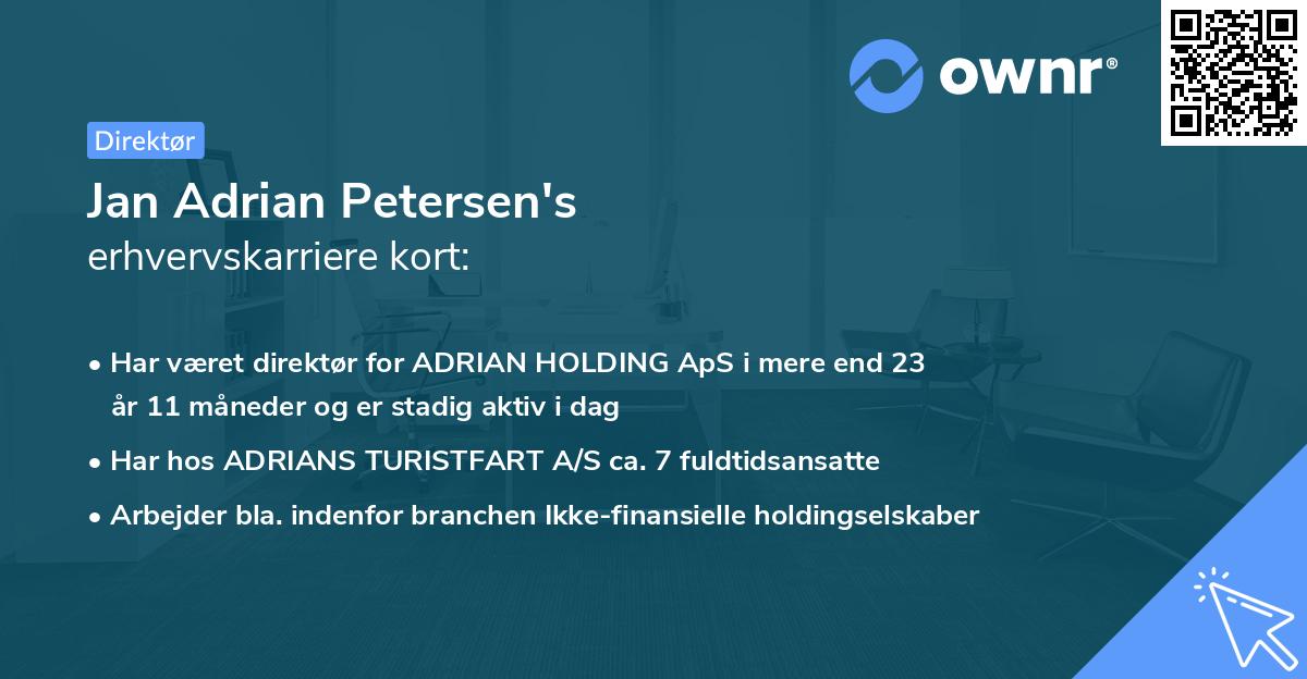 Jan Adrian Petersen's erhvervskarriere kort