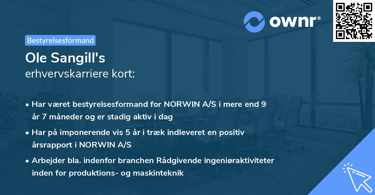 Ole Sangill's erhvervskarriere kort