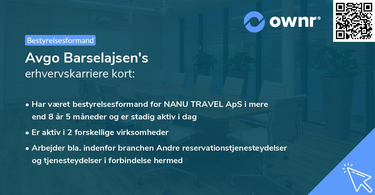 Avgo Barselajsen's erhvervskarriere kort