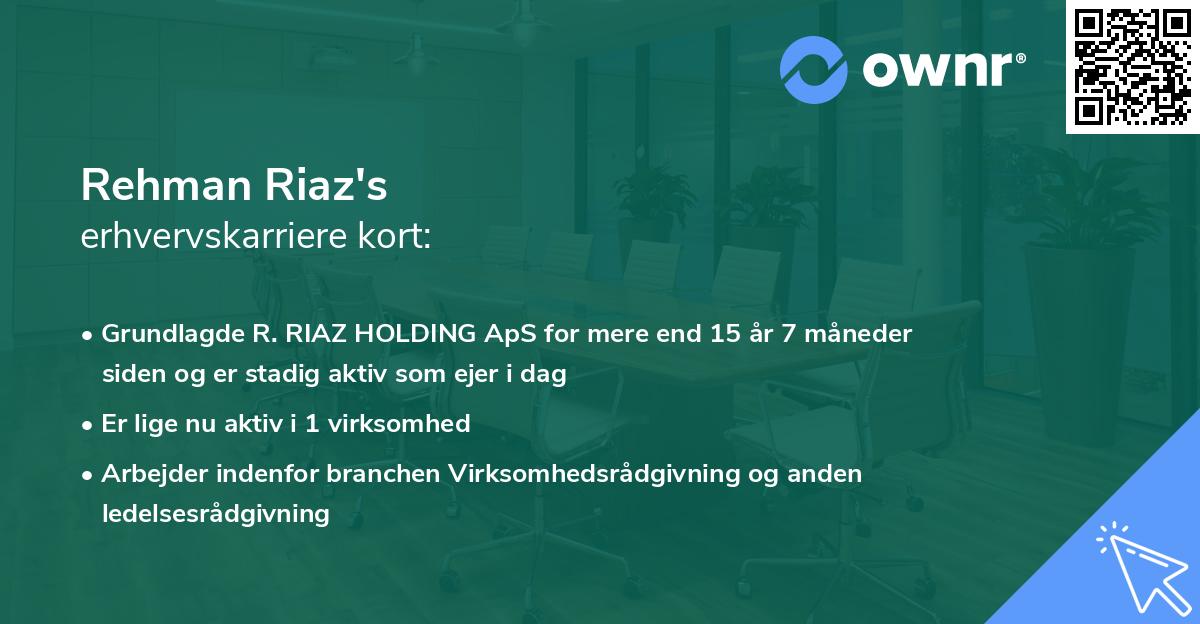 Rehman Riaz's erhvervskarriere kort