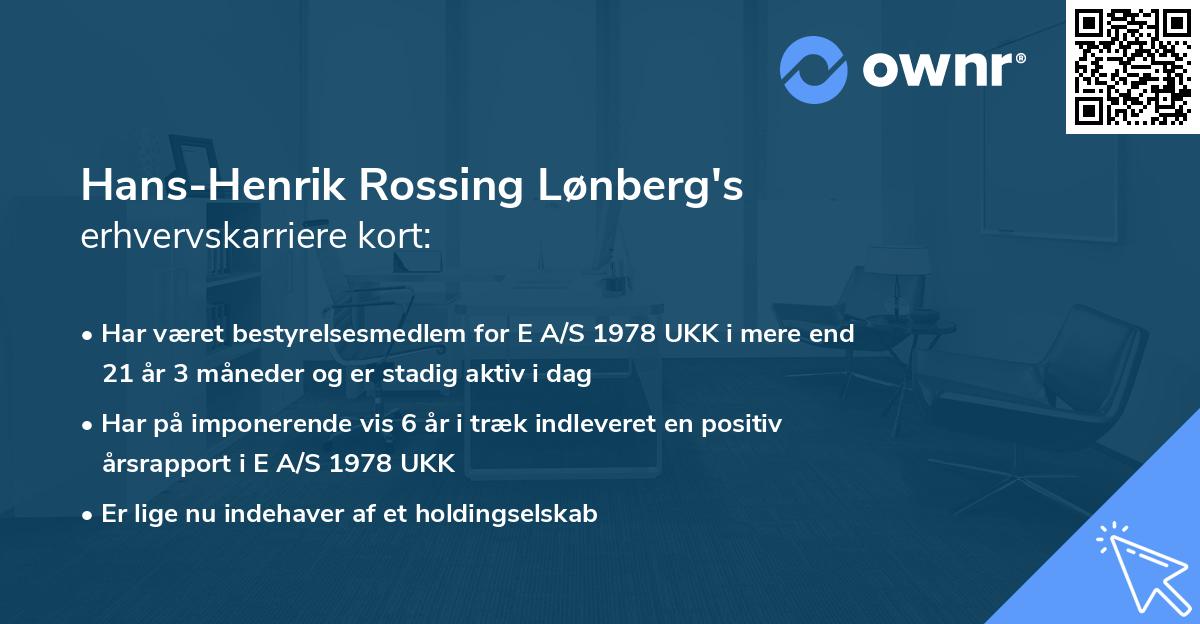 Hans-Henrik Rossing Lønberg's erhvervskarriere kort