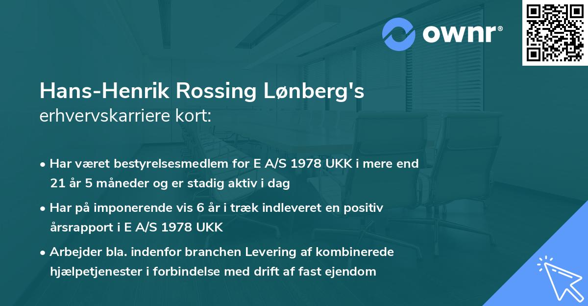 Hans-Henrik Rossing Lønberg's erhvervskarriere kort