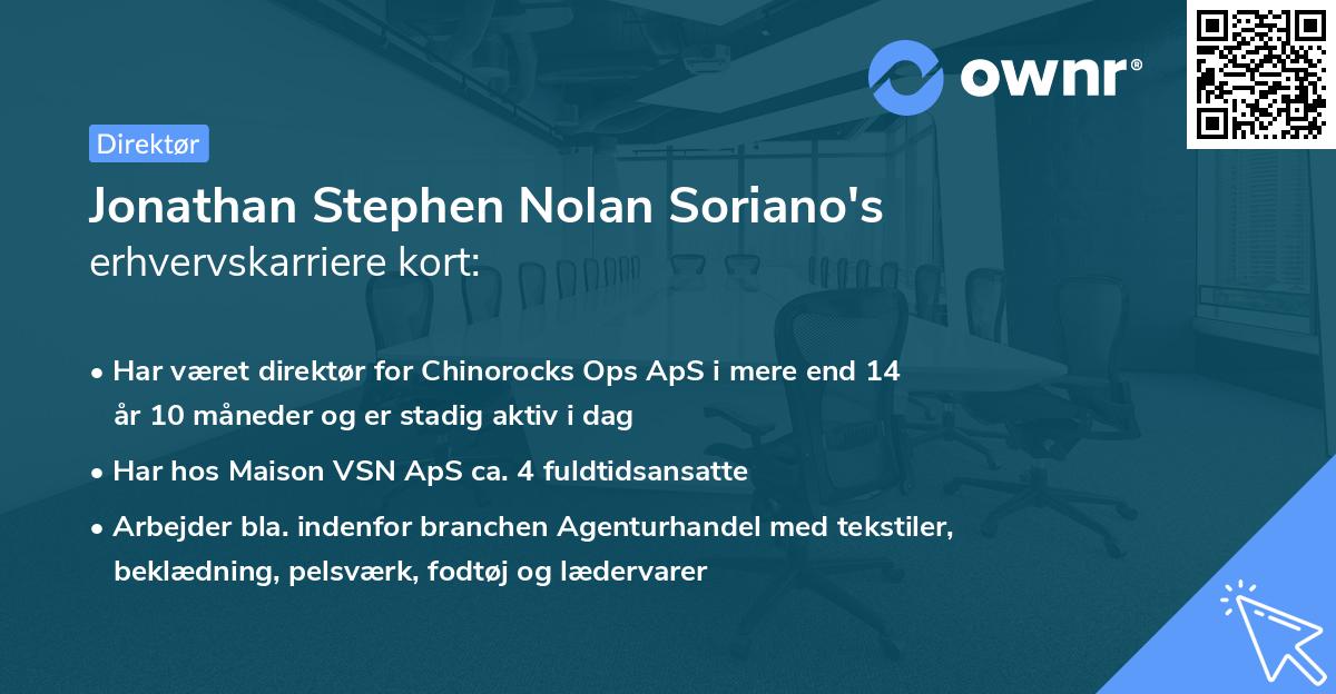 Jonathan Stephen Nolan Soriano's erhvervskarriere kort