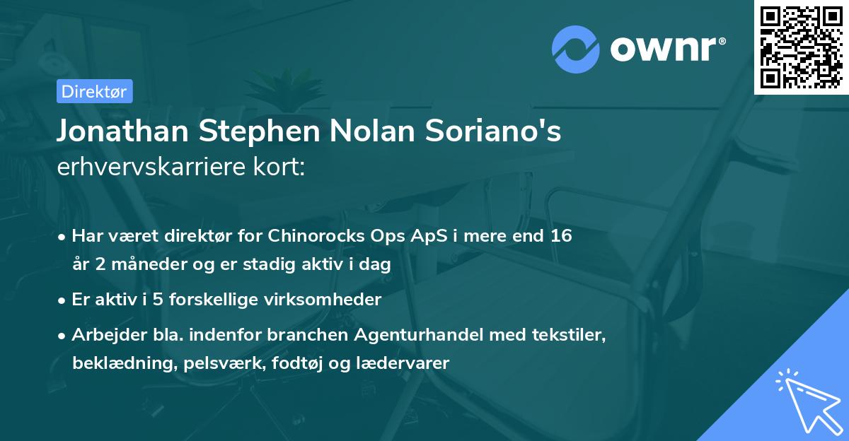 Jonathan Stephen Nolan Soriano's erhvervskarriere kort