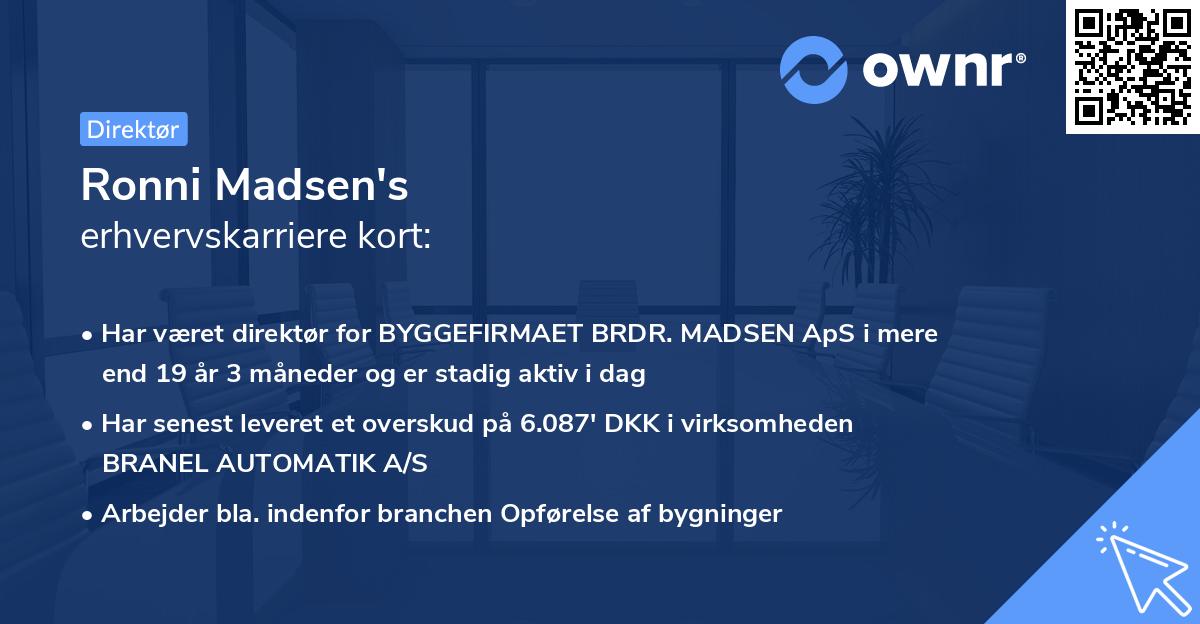 Ronni Madsen's erhvervskarriere kort