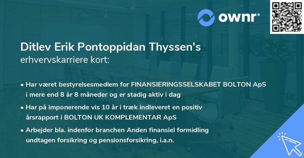 Ditlev Erik Pontoppidan Thyssen's erhvervskarriere kort