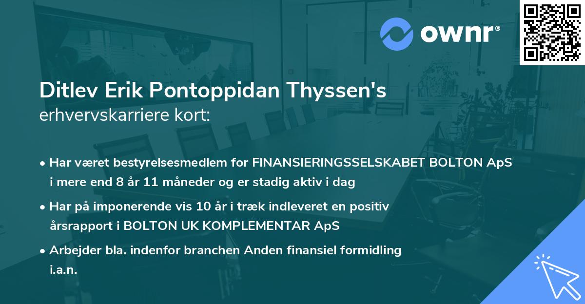 Ditlev Erik Pontoppidan Thyssen's erhvervskarriere kort