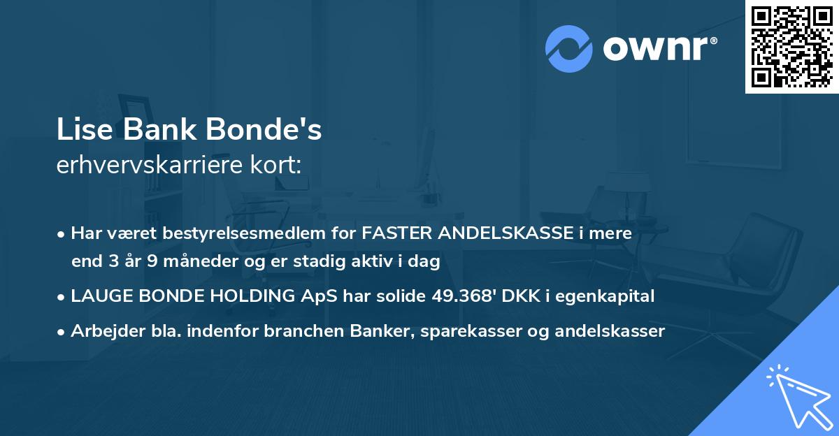 Lise Bank Bonde's erhvervskarriere kort