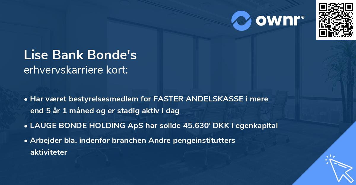 Lise Bank Bonde's erhvervskarriere kort