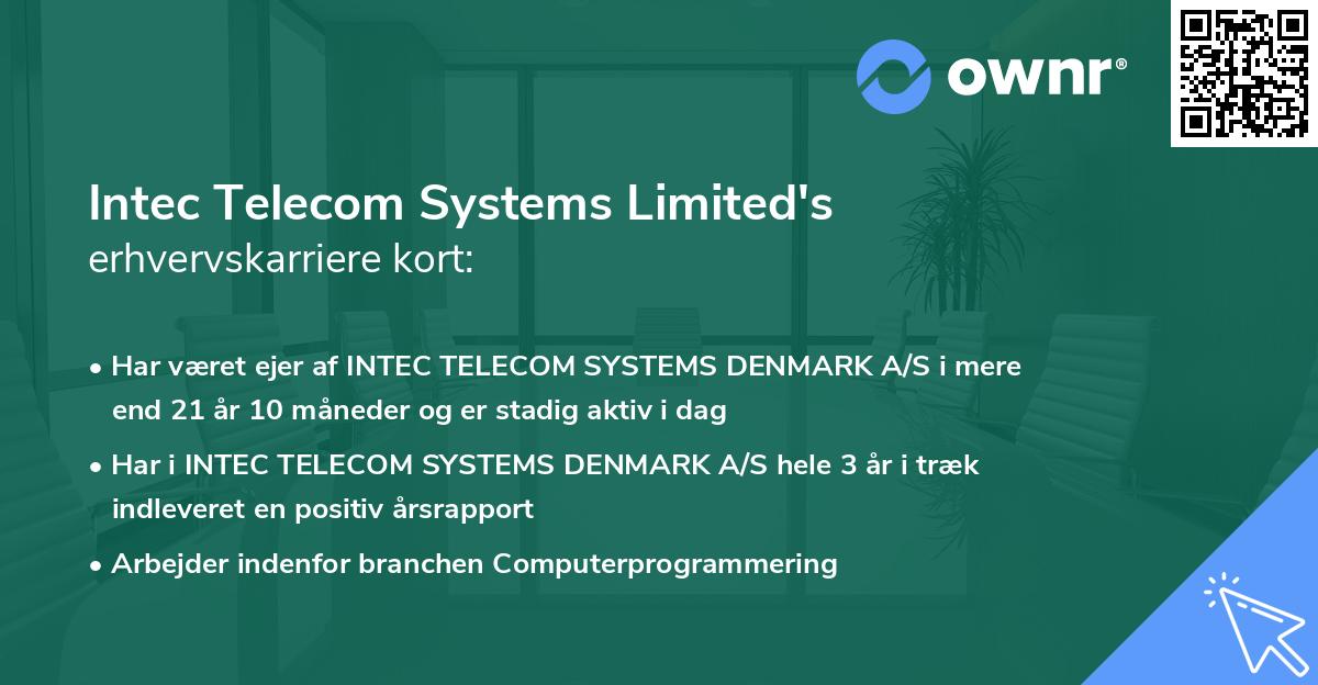 Intec Telecom Systems Limited's erhvervskarriere kort