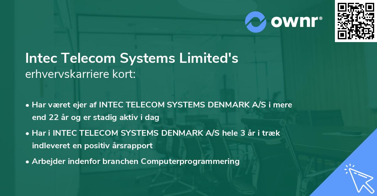 Intec Telecom Systems Limited's erhvervskarriere kort