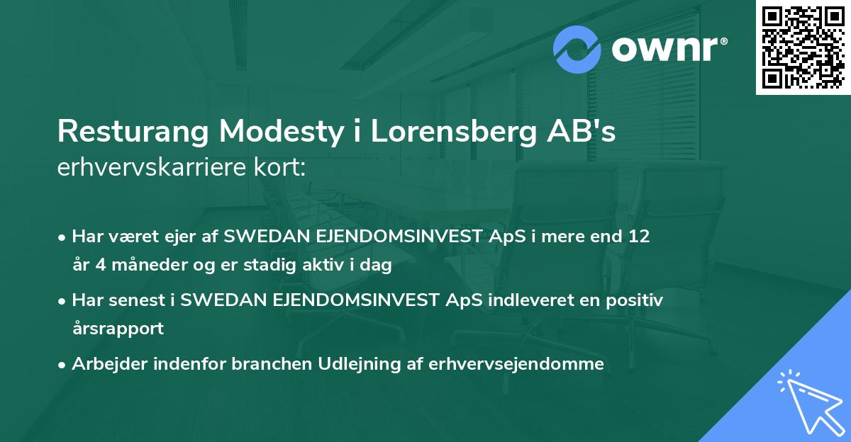 Resturang Modesty i Lorensberg AB's erhvervskarriere kort