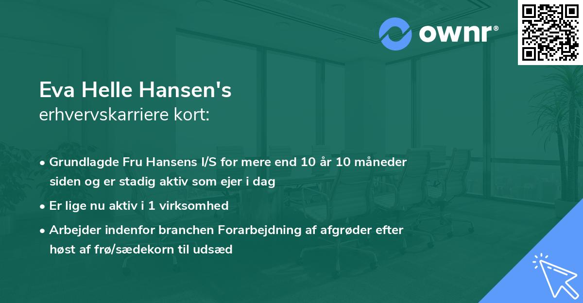 Eva Helle Hansen's erhvervskarriere kort