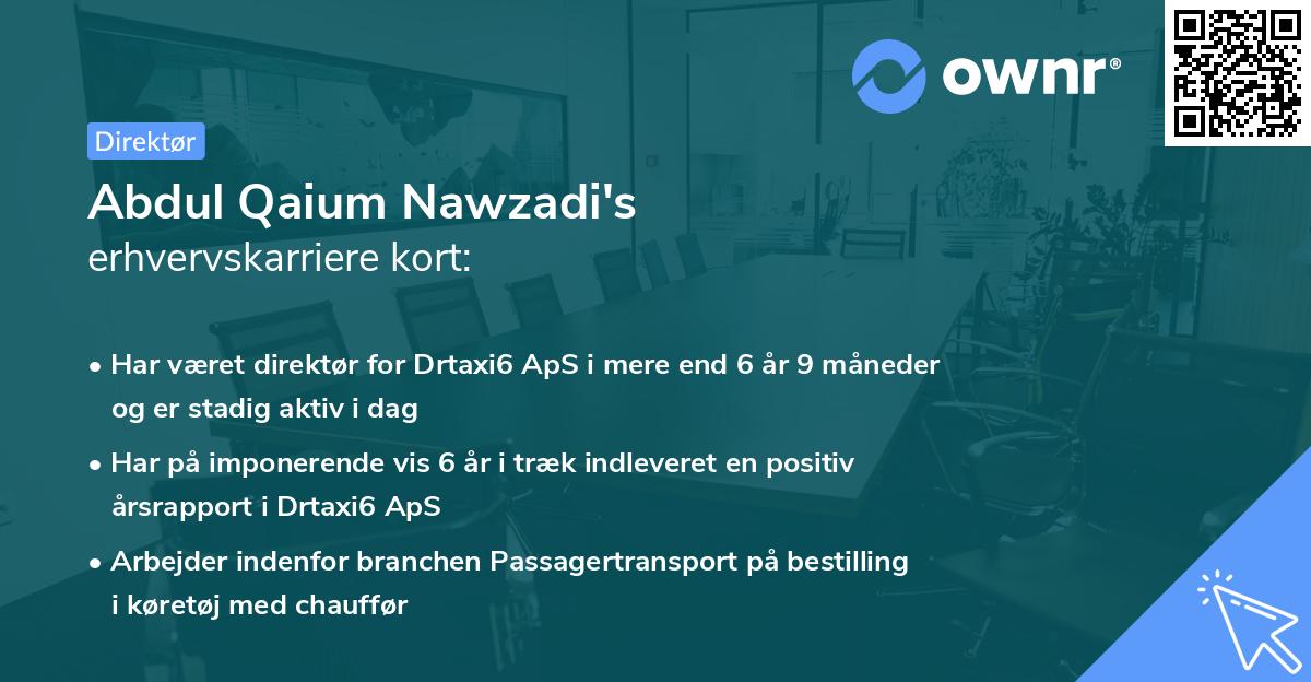Abdul Qaium Nawzadi's erhvervskarriere kort