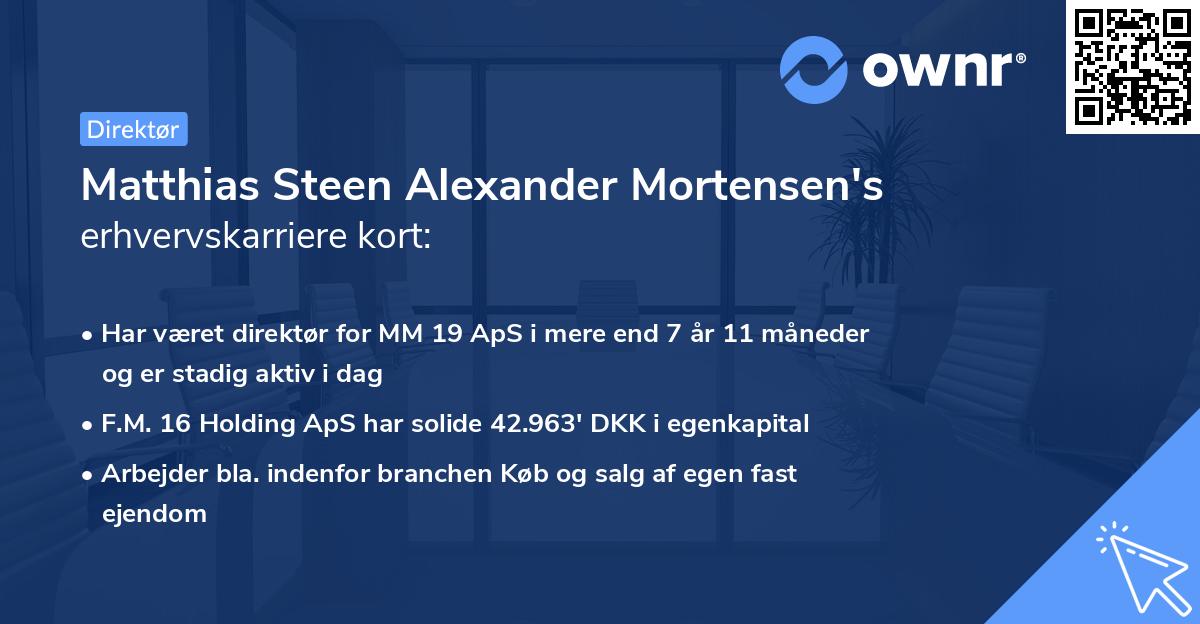 Matthias Steen Alexander Mortensen's erhvervskarriere kort