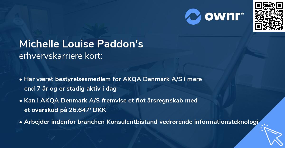 Michelle Louise Paddon's erhvervskarriere kort