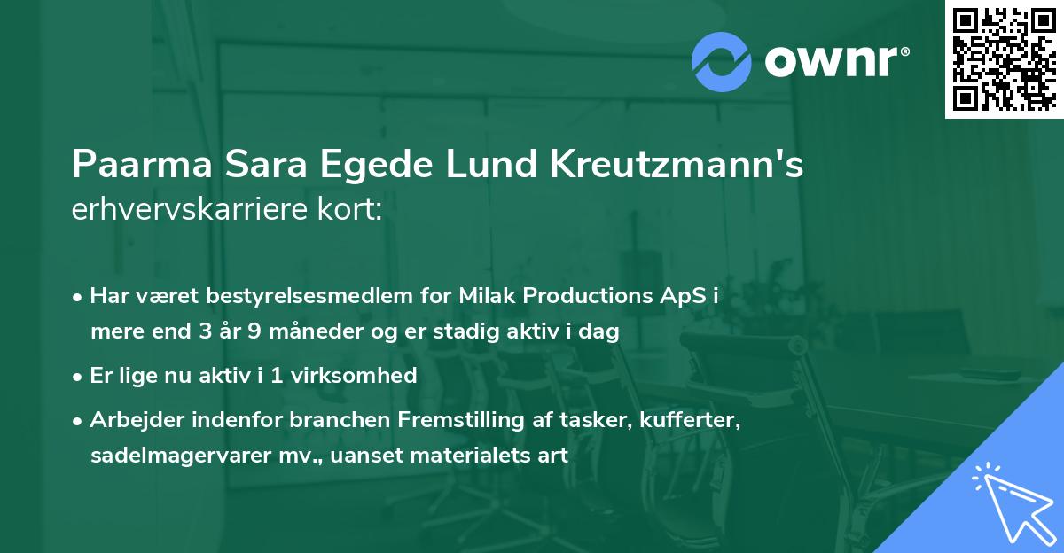 Paarma Sara Egede Lund Kreutzmann's erhvervskarriere kort