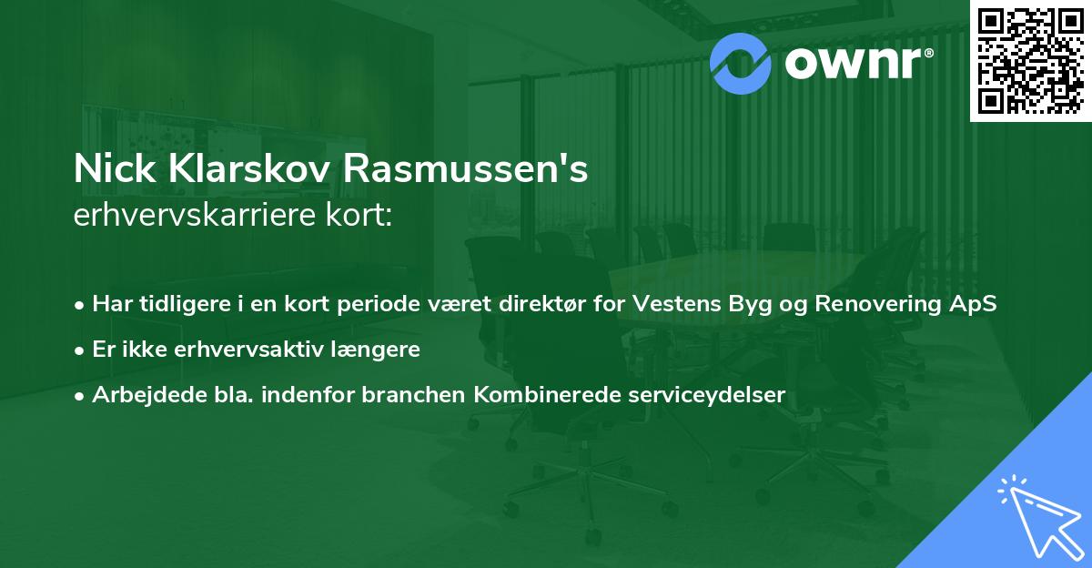 Nick Klarskov Rasmussen's erhvervskarriere kort