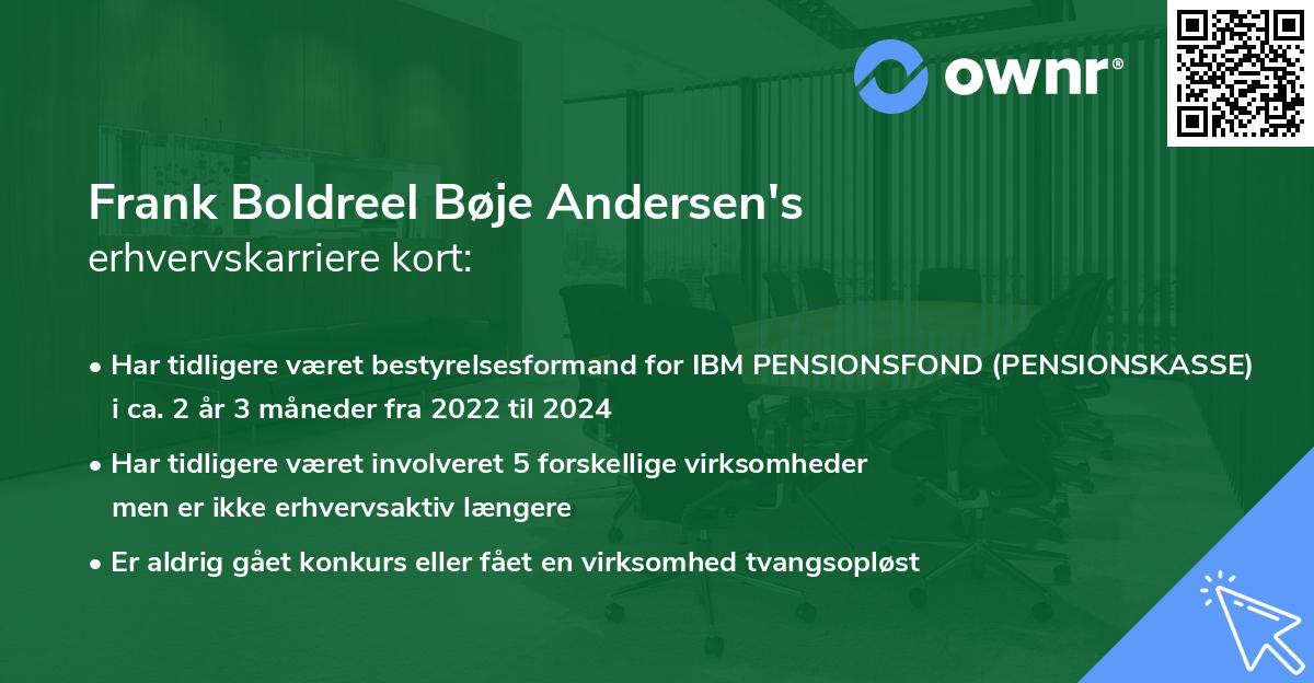 Frank Boldreel Bøje Andersen's erhvervskarriere kort