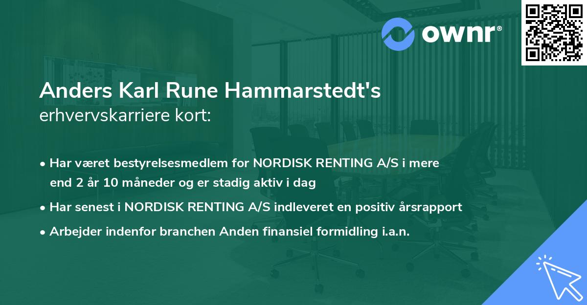Anders Karl Rune Hammarstedt's erhvervskarriere kort