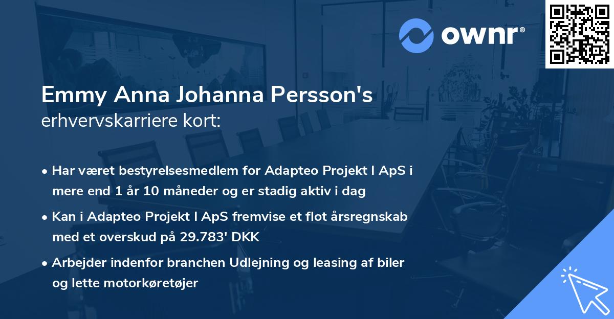 Emmy Anna Johanna Persson's erhvervskarriere kort