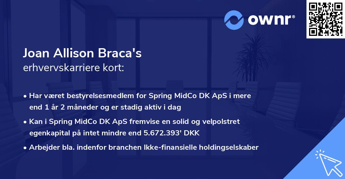 Joan Allison Braca's erhvervskarriere kort