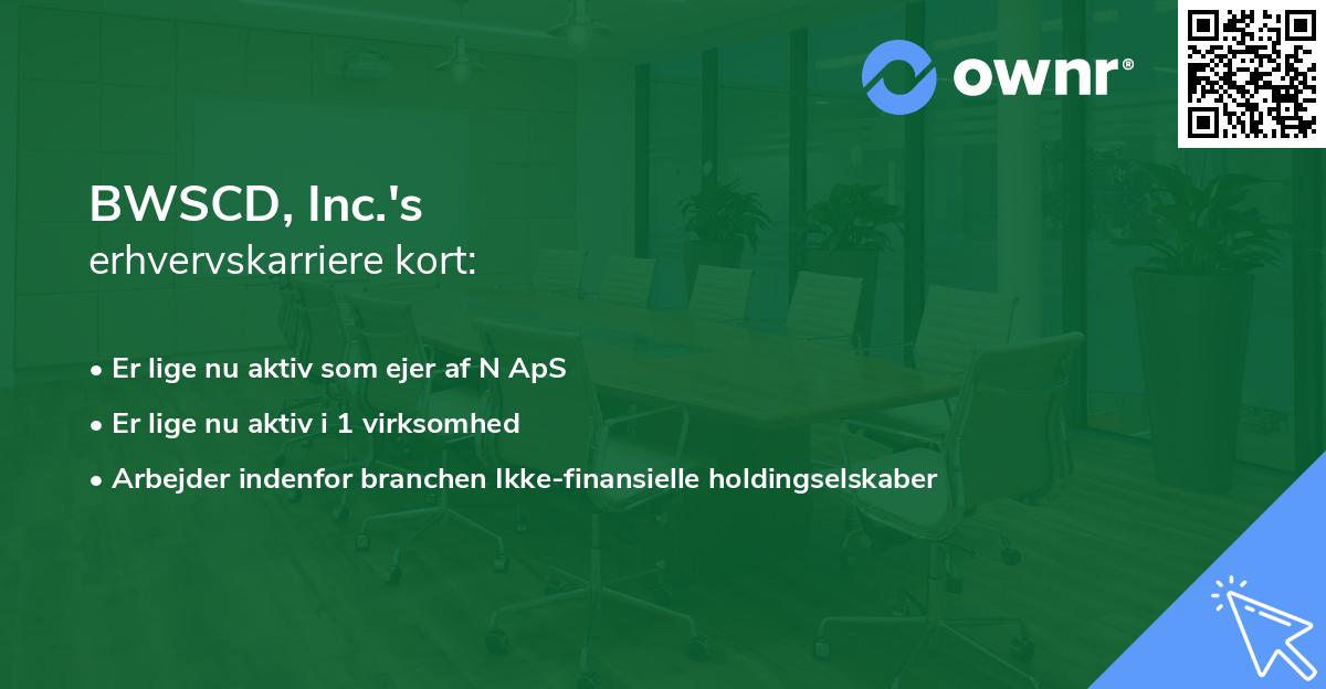 BWSCD, Inc.'s erhvervskarriere kort