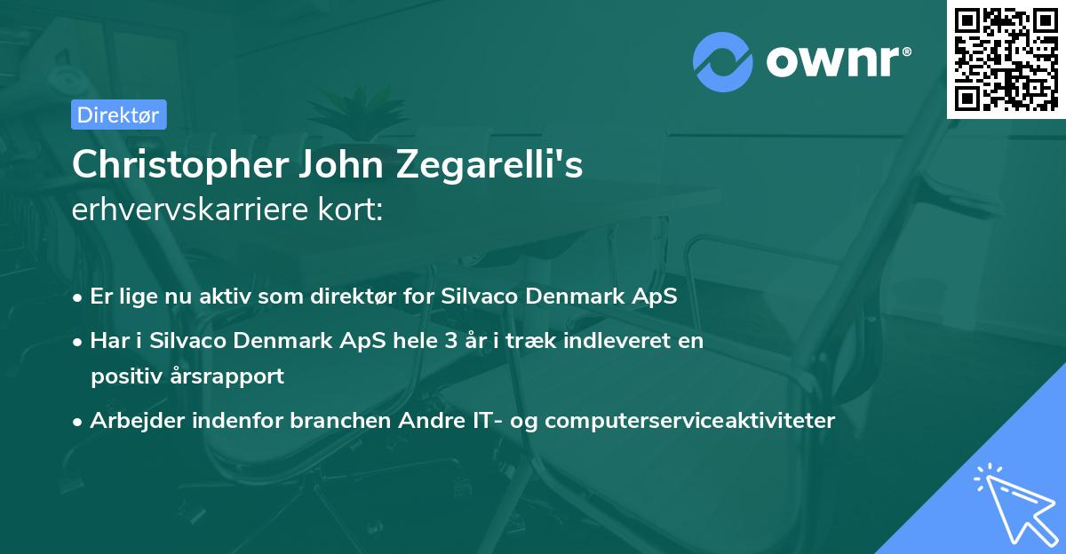 Christopher John Zegarelli's erhvervskarriere kort