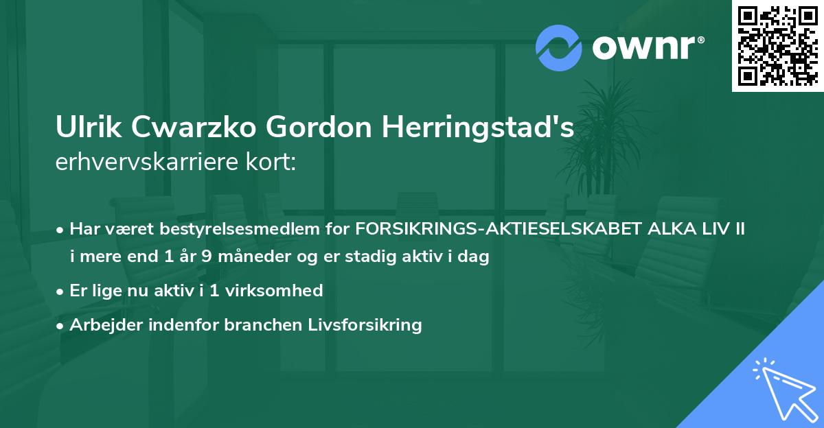 Ulrik Cwarzko Gordon Herringstad's erhvervskarriere kort