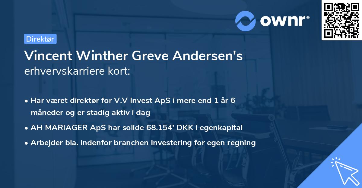 Vincent Winther Greve Andersen's erhvervskarriere kort