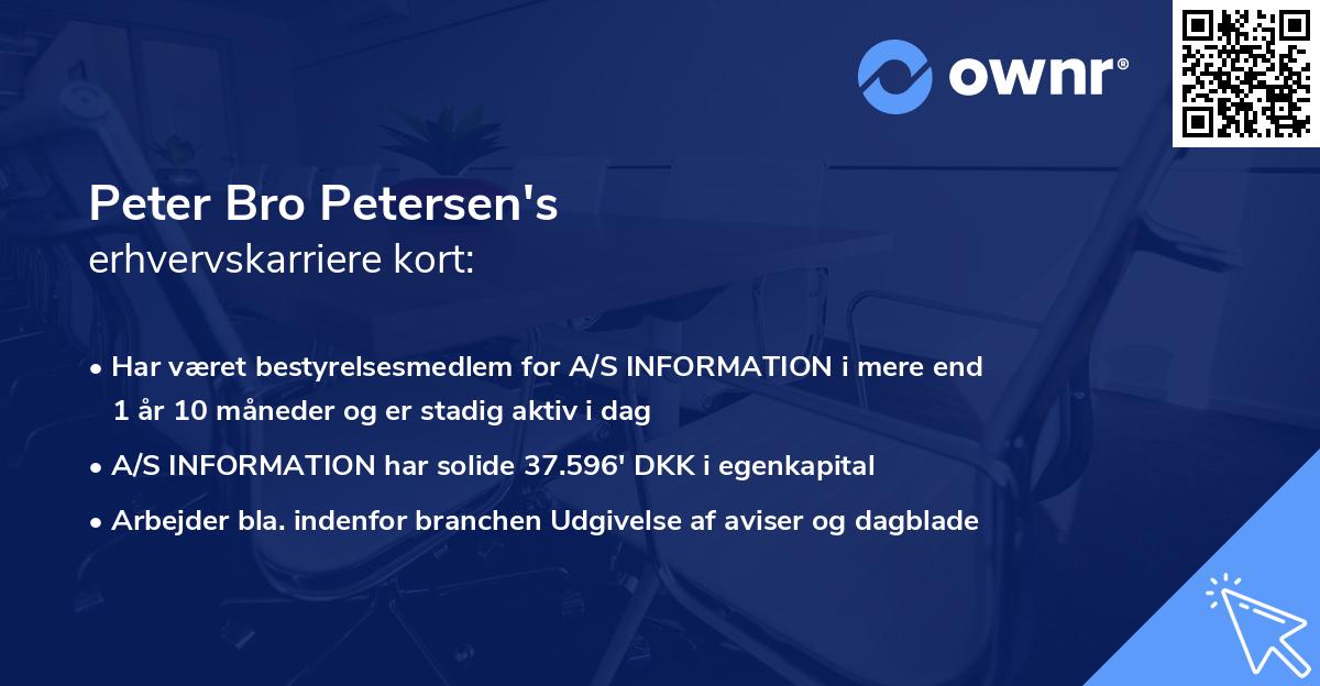 Peter Bro Petersen's erhvervskarriere kort